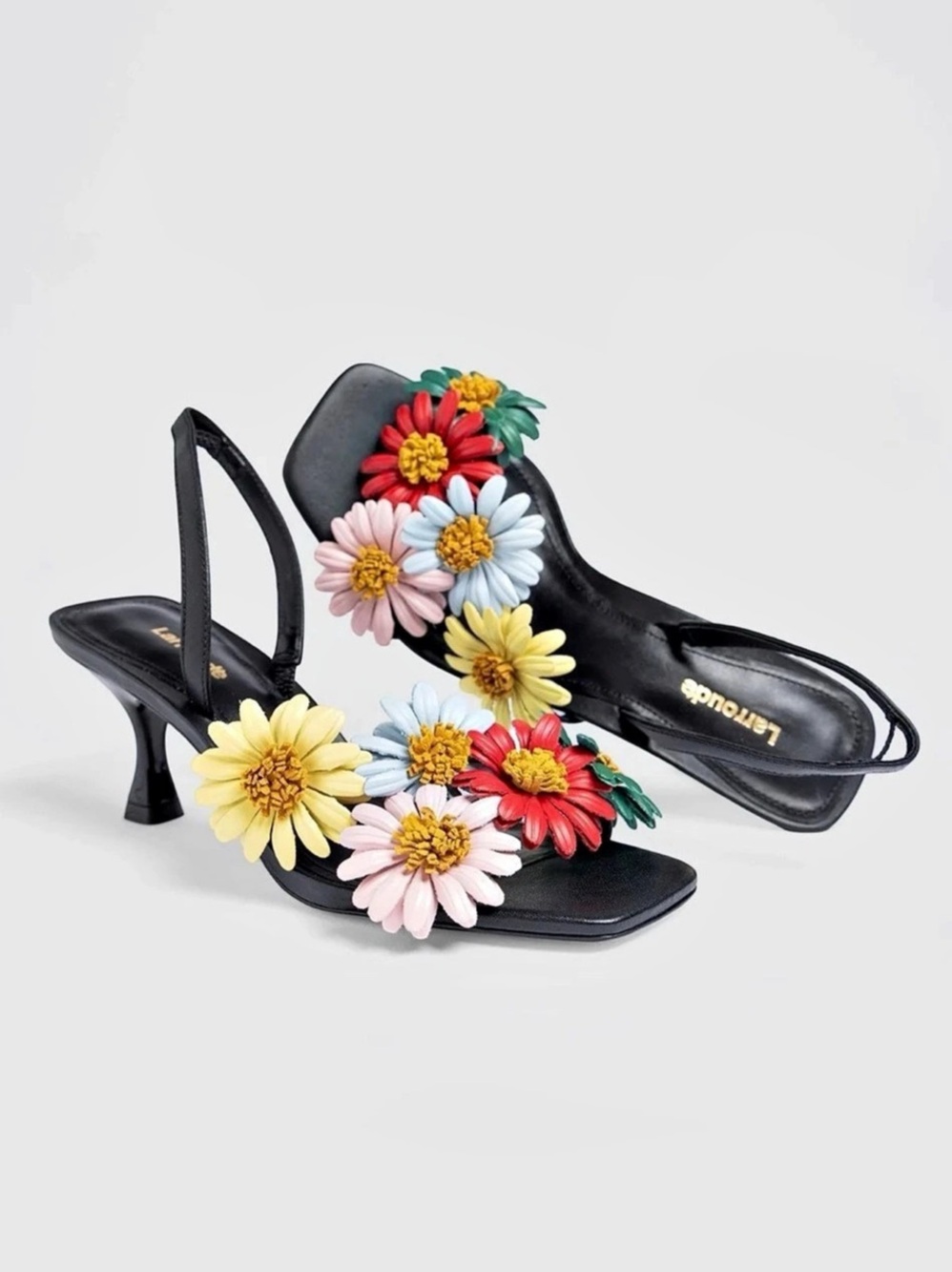 Larroude Fiore Daisy Slingback Heels Black